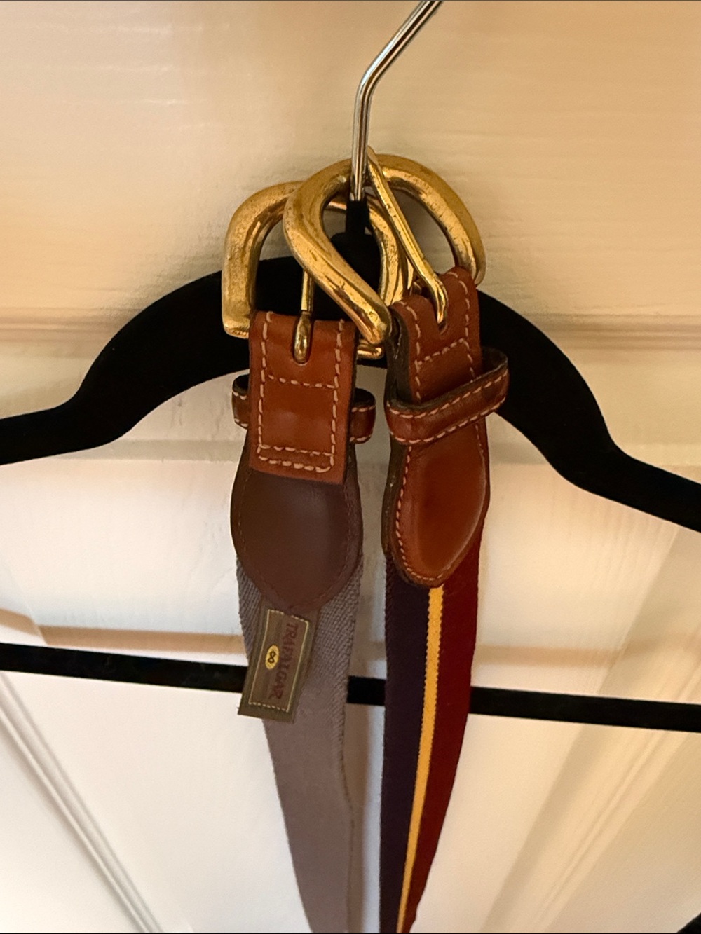 2 Men's Brown Leather-Trim Webbing Belts  with Brass Buckle by Trafalgar
